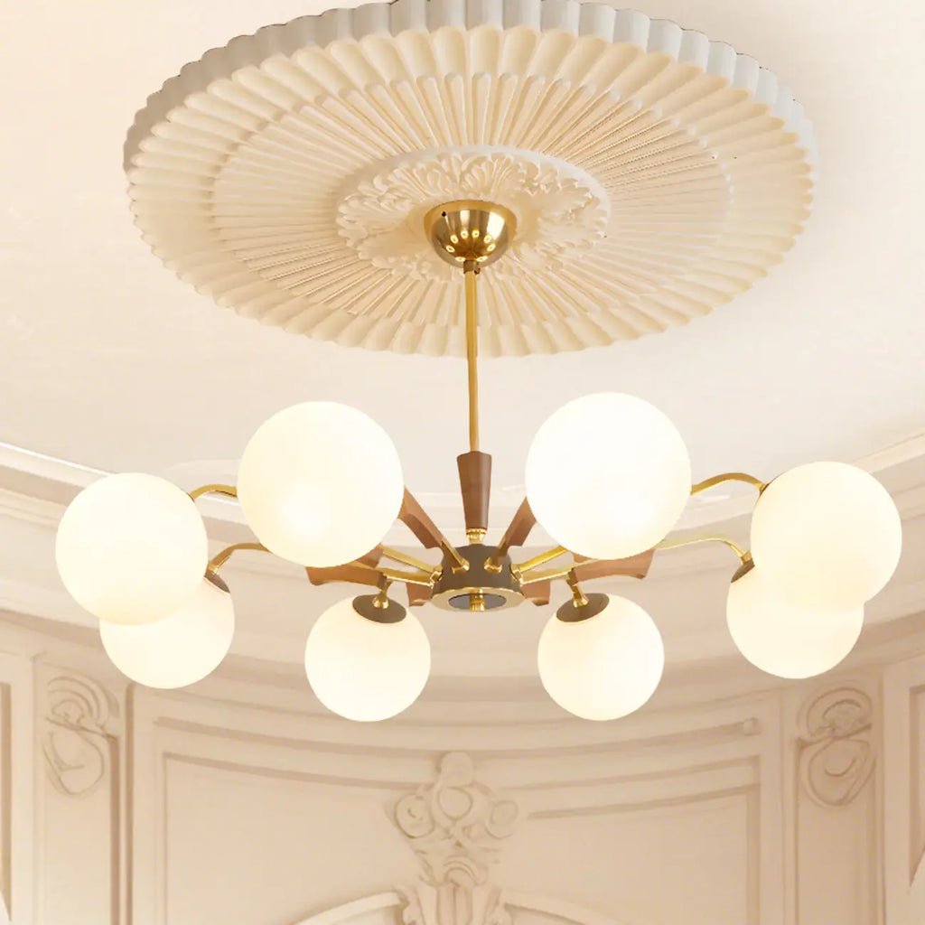 Lustre moderne en verre blanc avec boules et longueur réglable