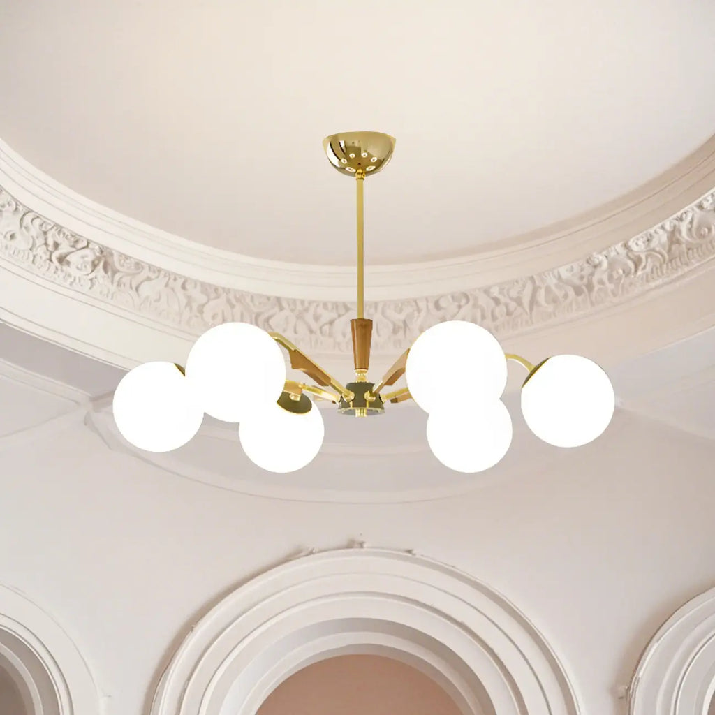 Lustre moderne en verre blanc avec boules et longueur réglable