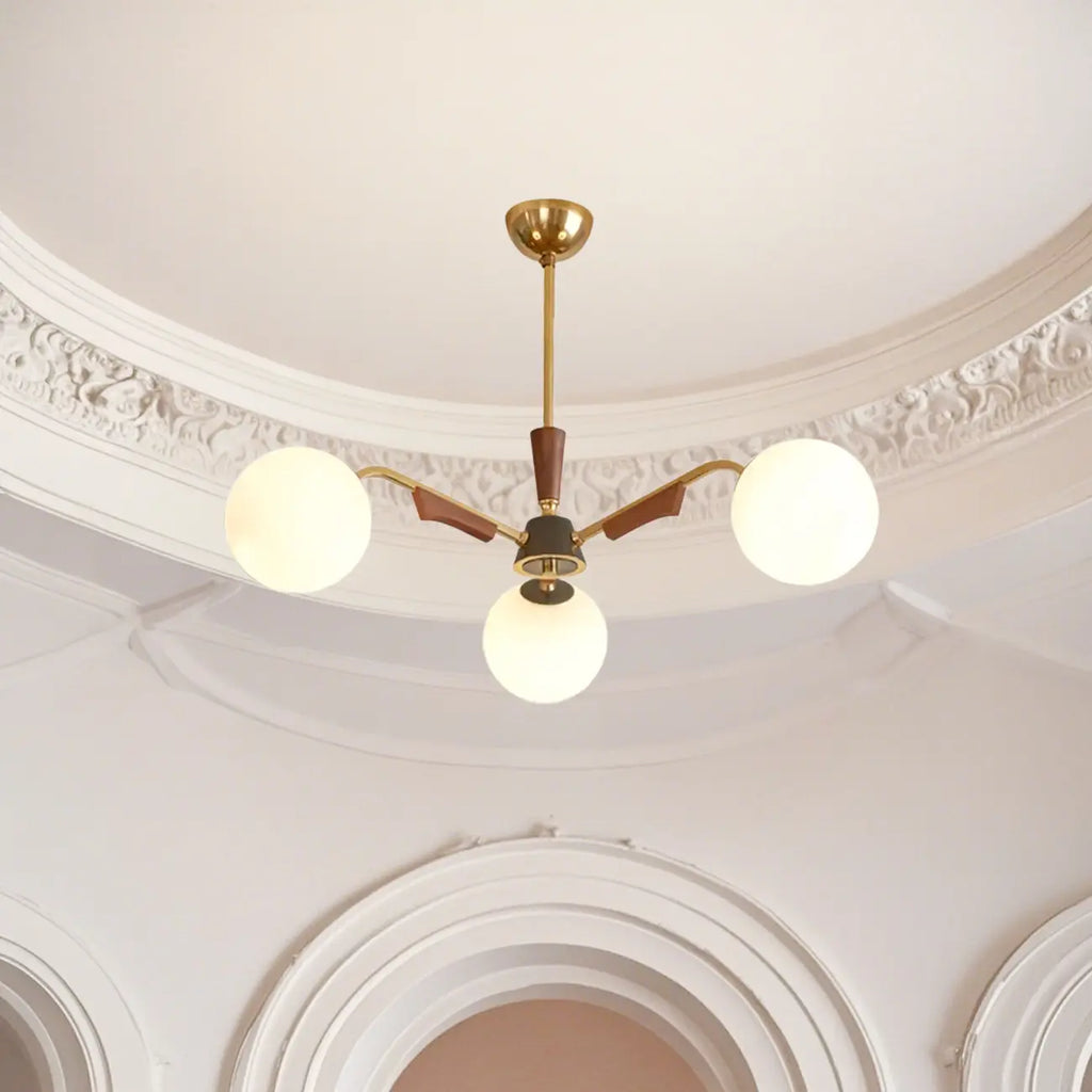 Lustre moderne en verre blanc avec boules et longueur réglable