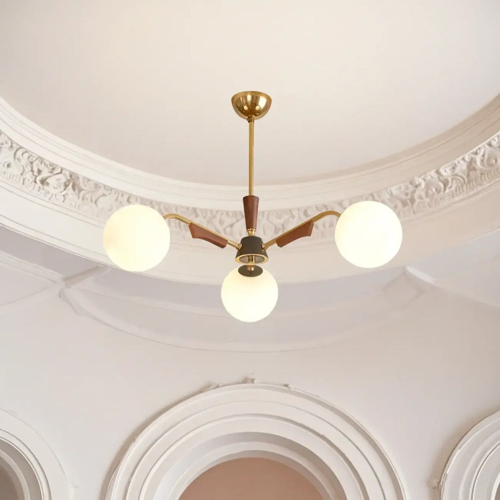 Lustre moderne en verre blanc avec boules et longueur réglable