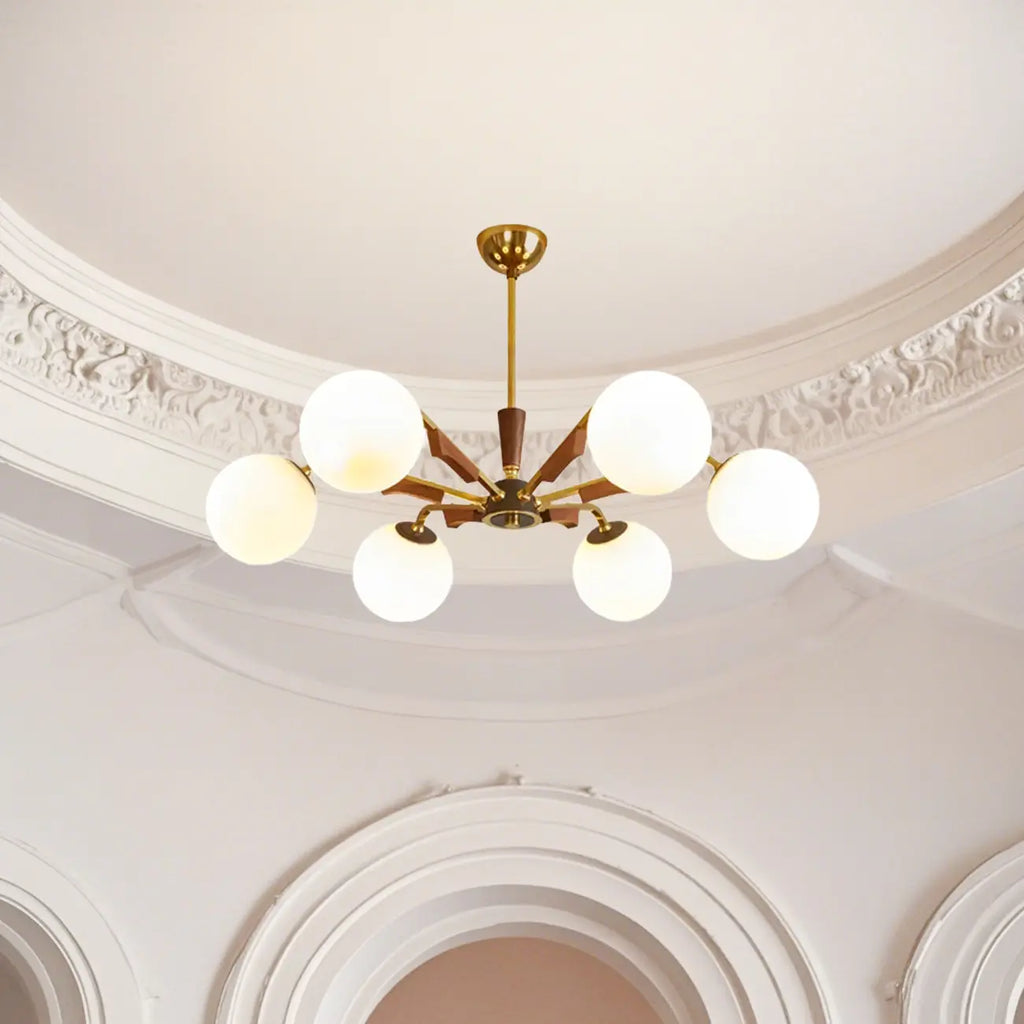 Lustre moderne en verre blanc avec boules et longueur réglable
