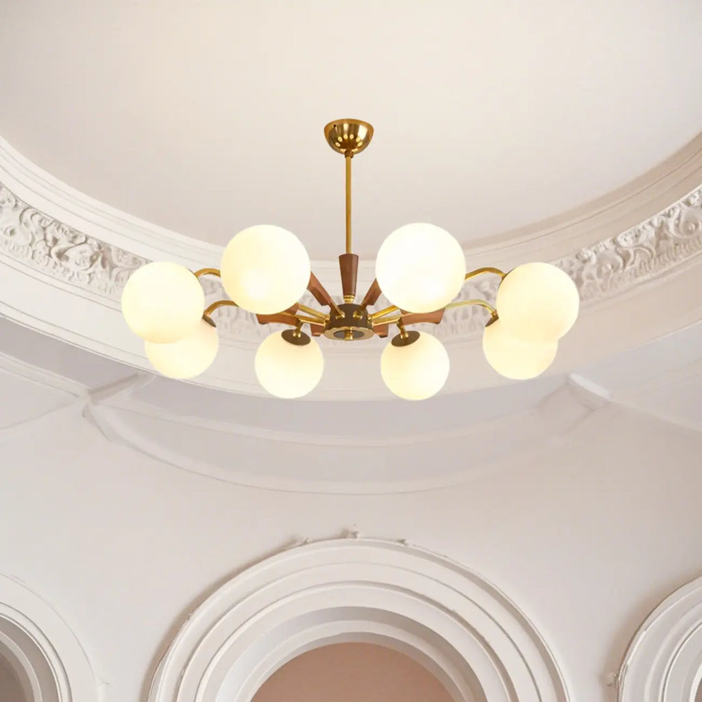 Lustre moderne en verre blanc avec boules et longueur réglable