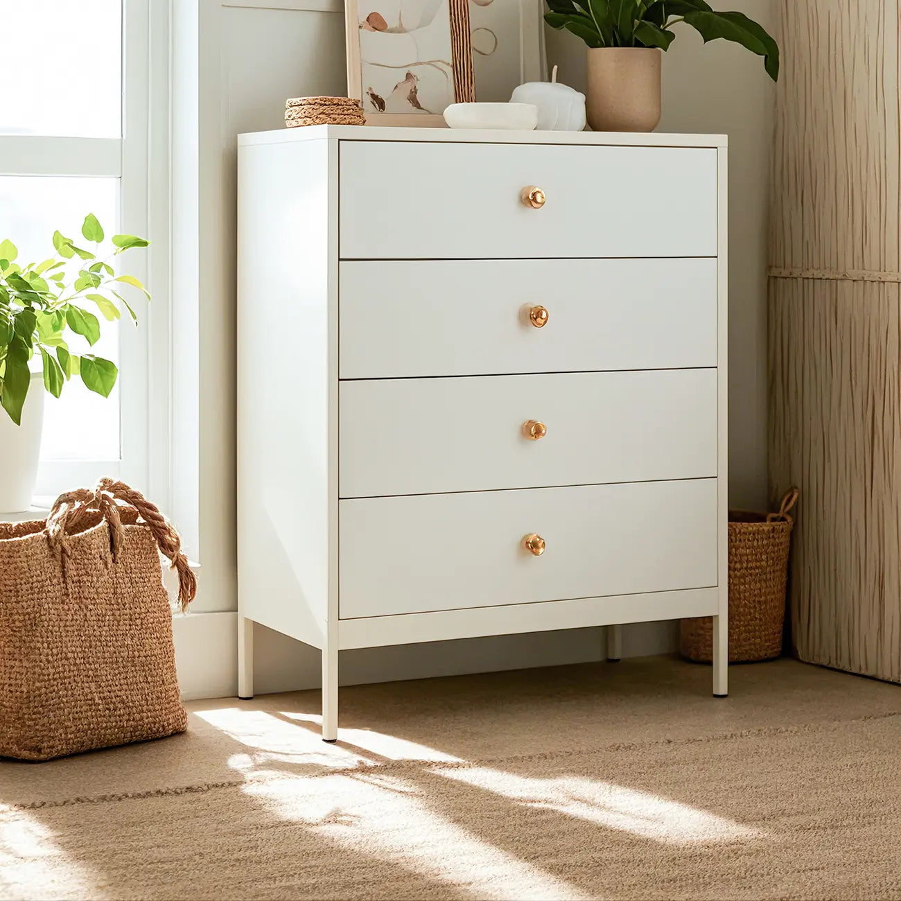 Commode double traditionnelle en acier brillant pour chambre à coucher