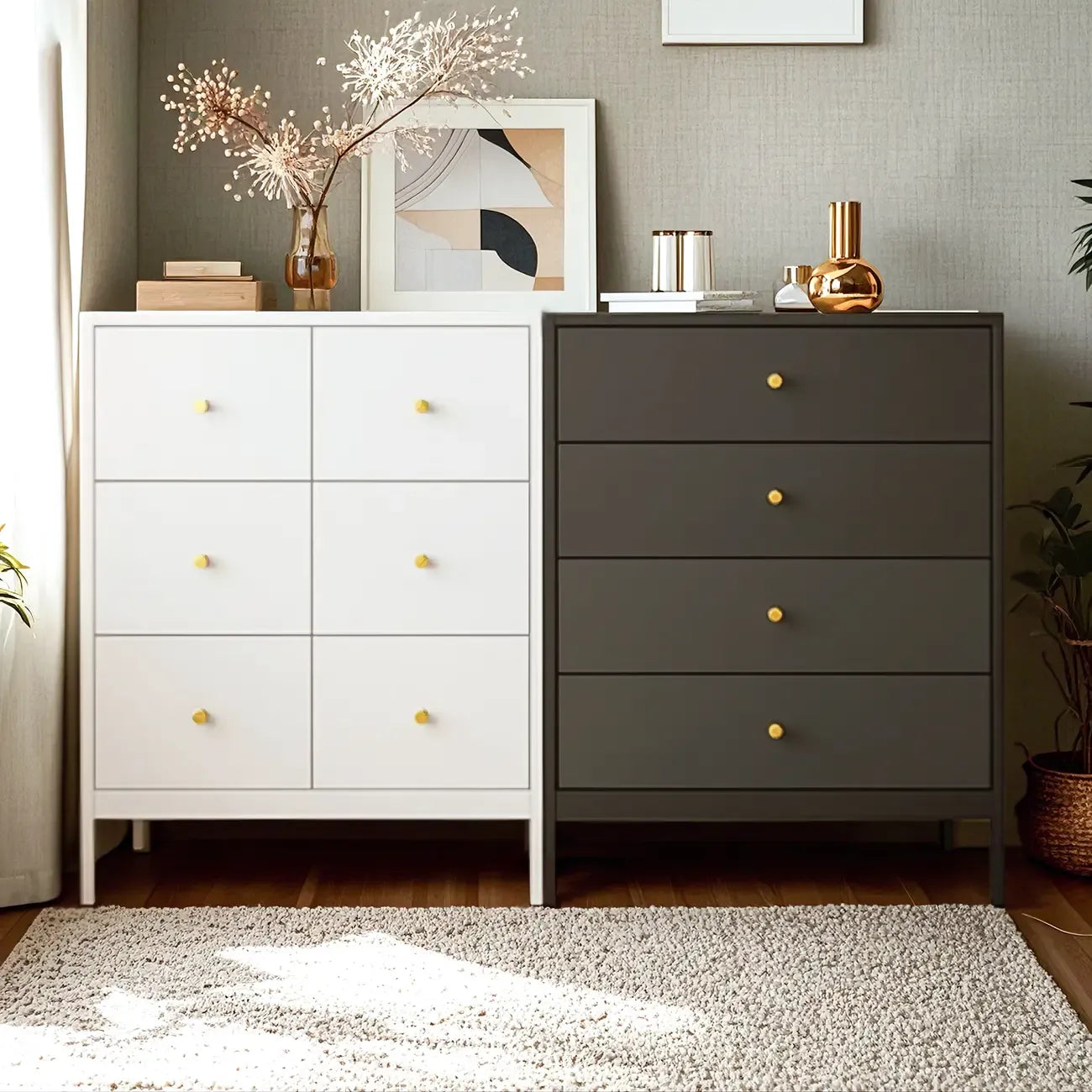 Commode double traditionnelle en acier brillant pour chambre à coucher