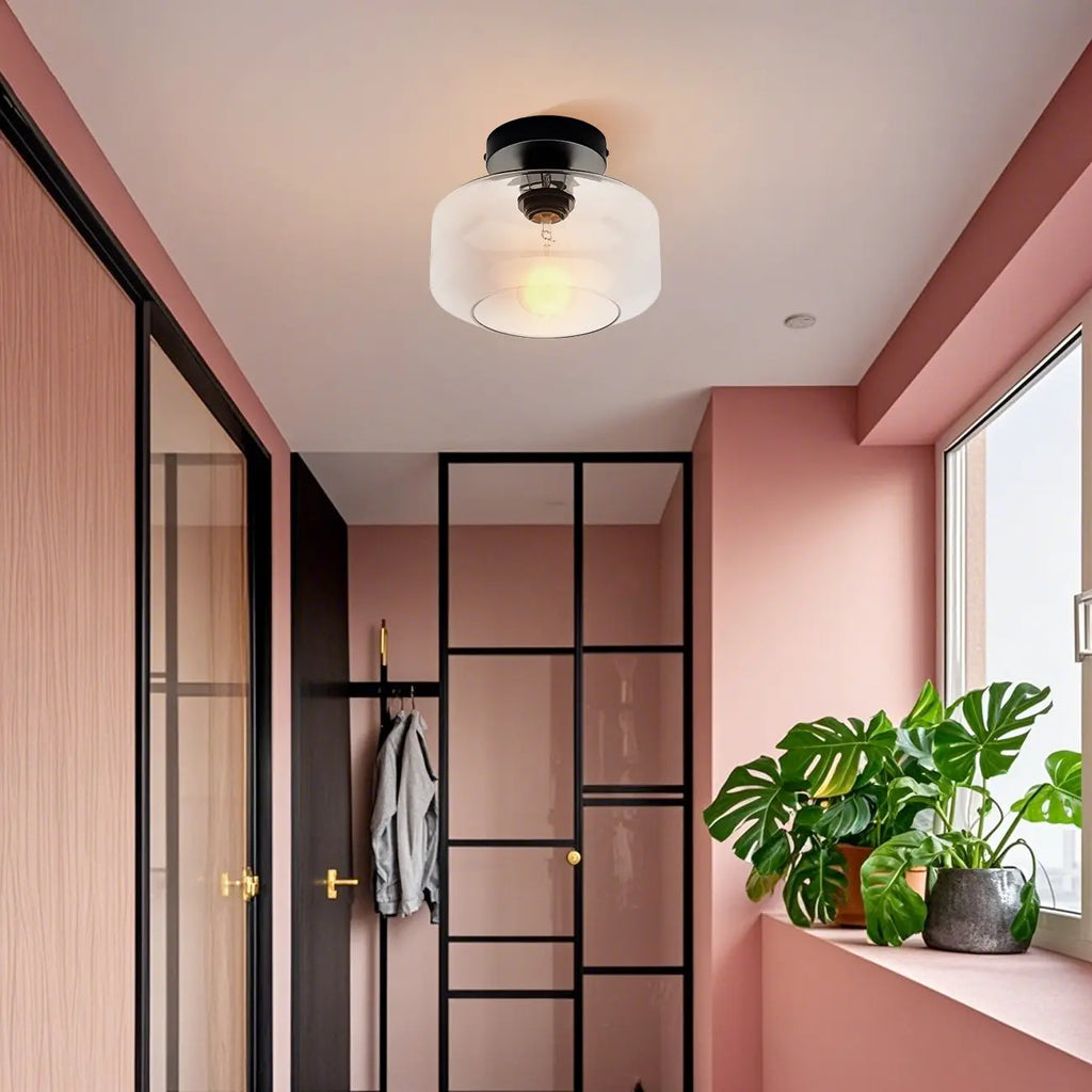 Plafonnier semi-encastré industriel en verre transparent pour couloir