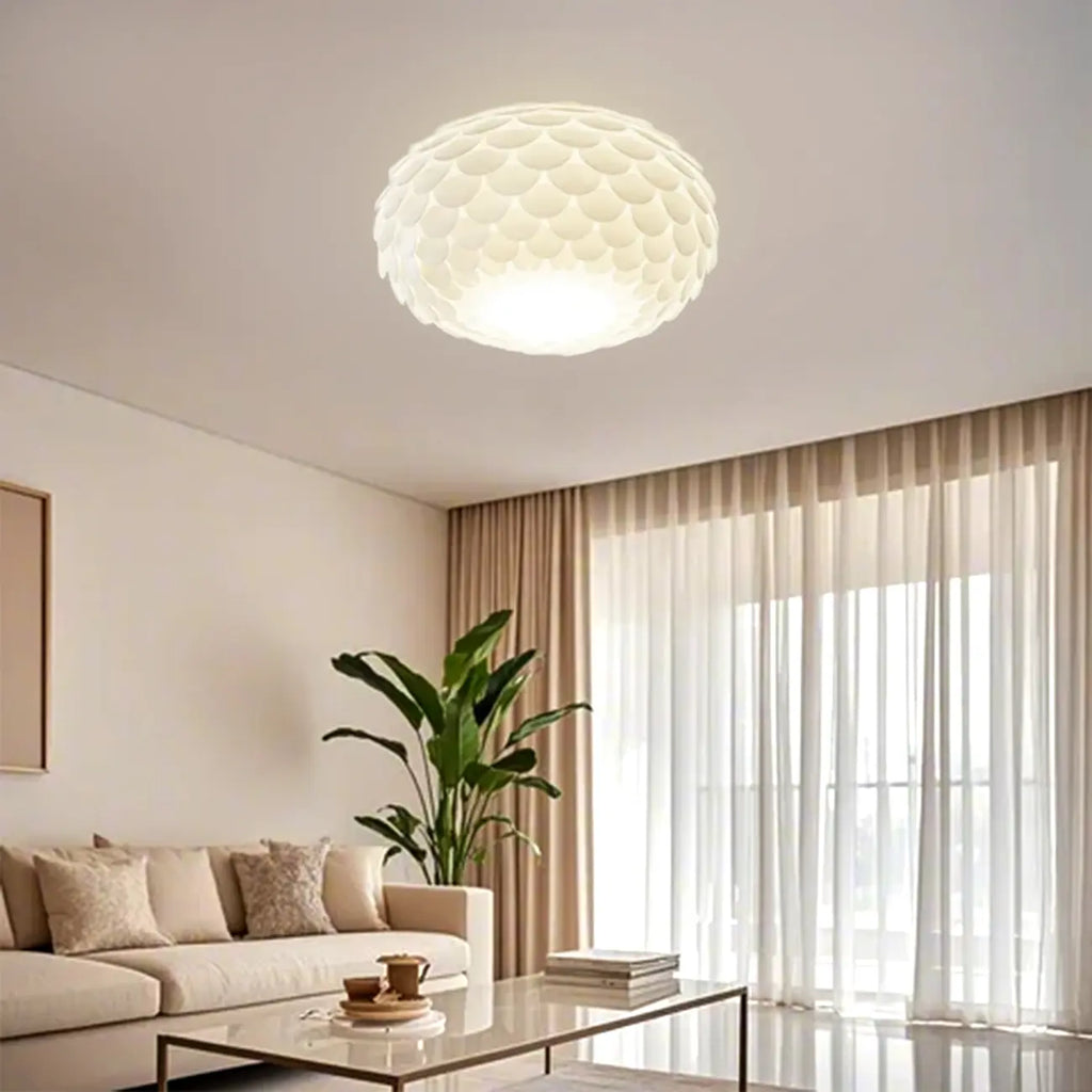 Plafonnier semi-encastré en forme de dôme festonné en acrylique blanc