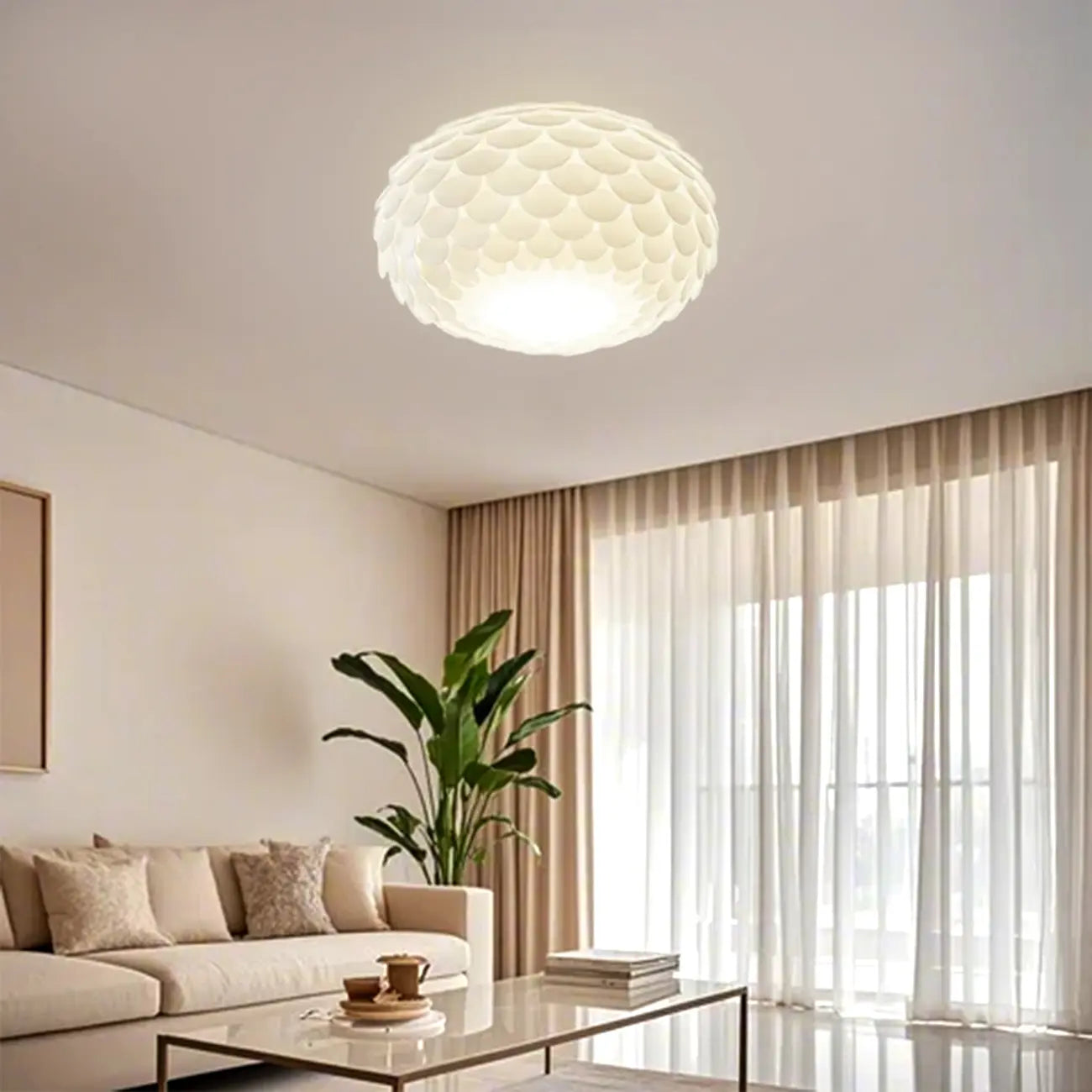 Plafonnier semi-encastré en forme de dôme festonné en acrylique blanc