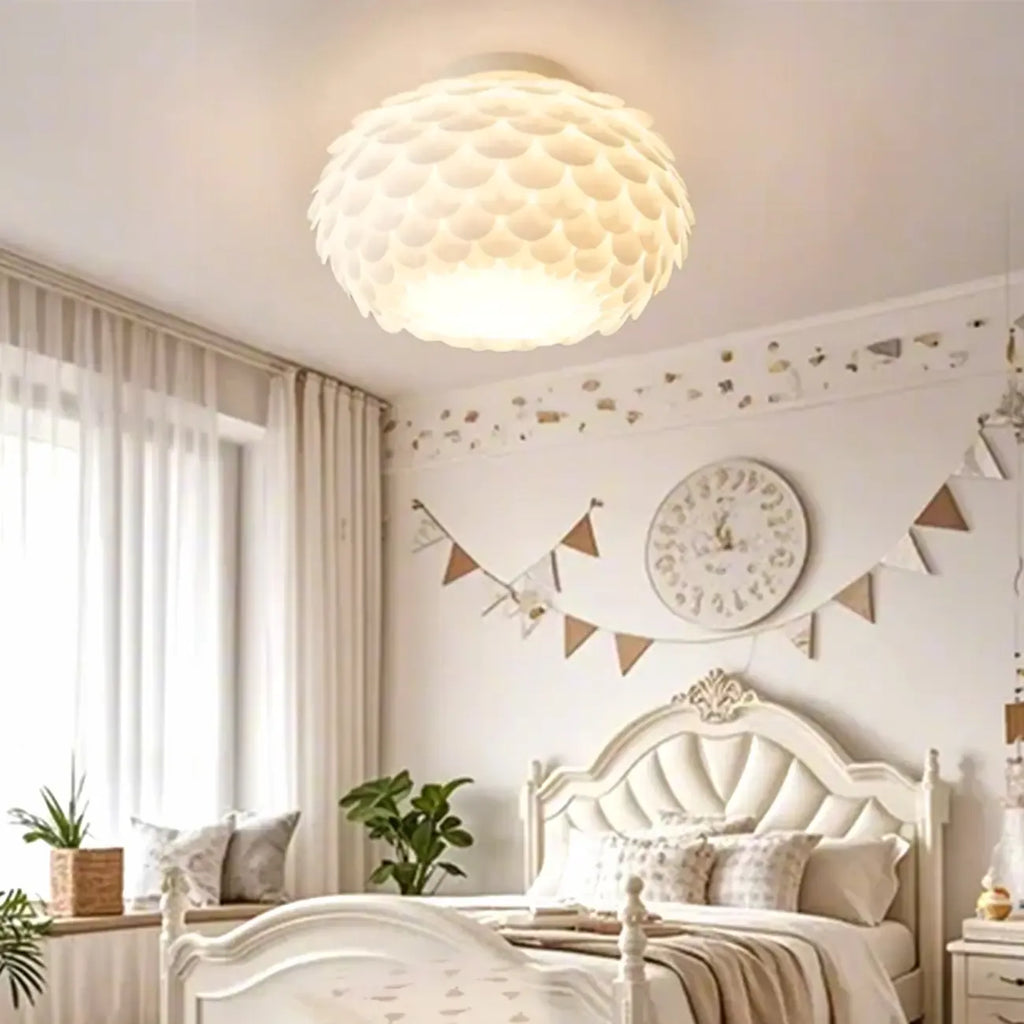 Plafonnier semi-encastré en forme de dôme festonné en acrylique blanc