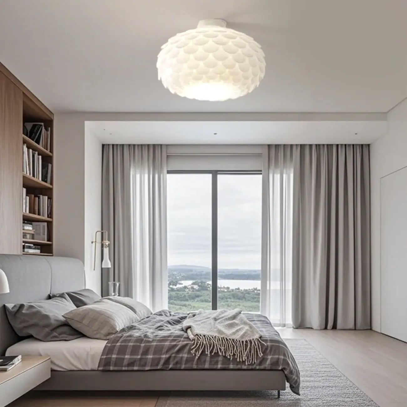 Plafonnier semi-encastré en forme de dôme festonné en acrylique blanc