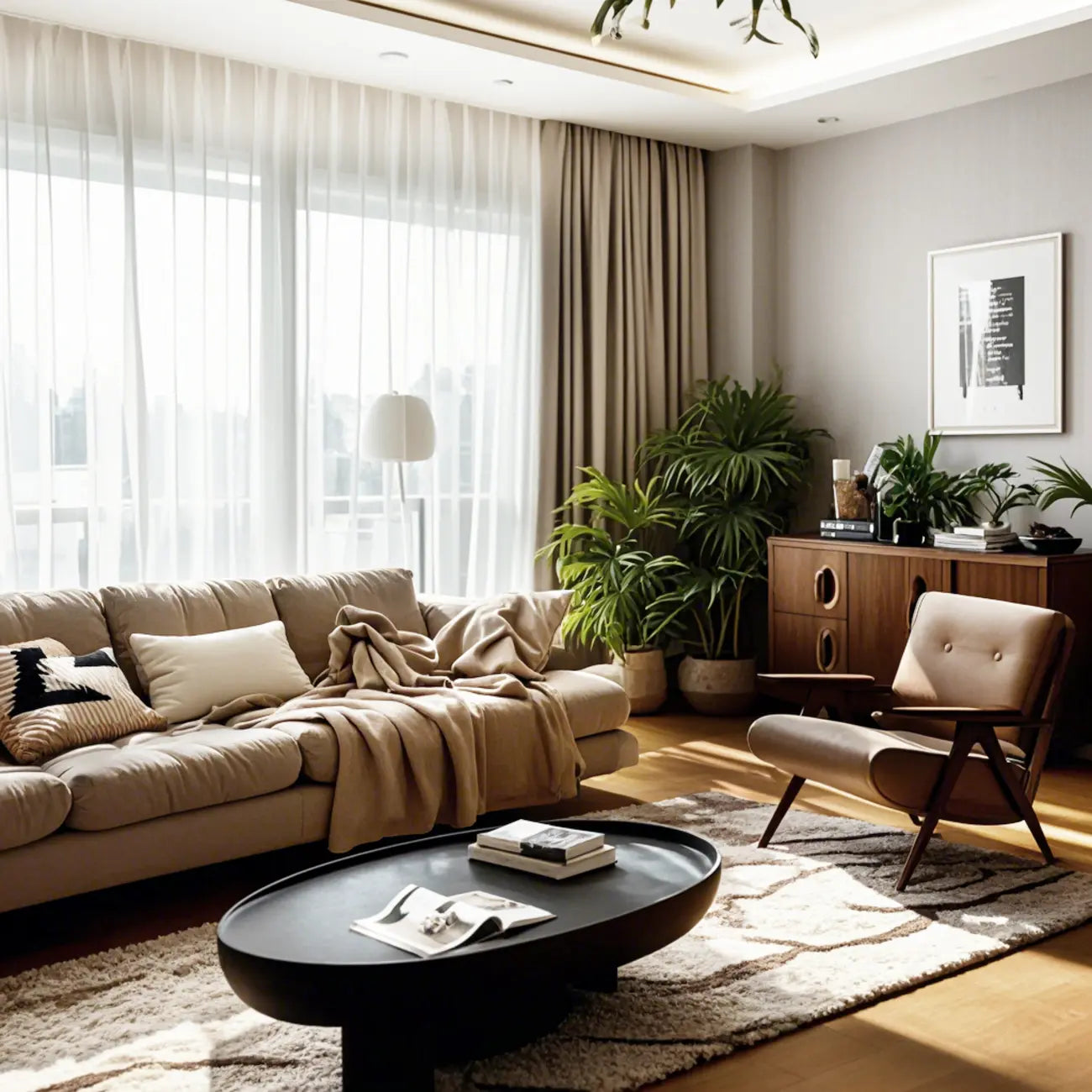 Table basse ronde moderne en fibre de verre noire avec plateau