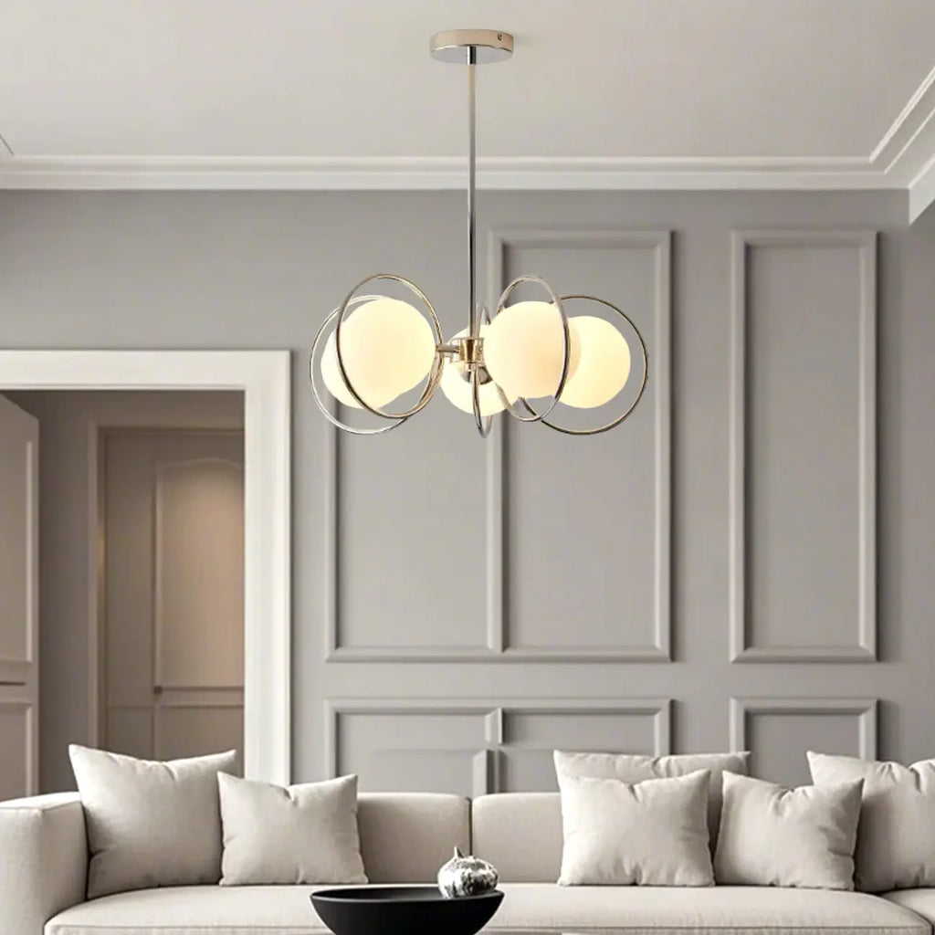 Lustre moderne à globe LED avec design circulaire en verre