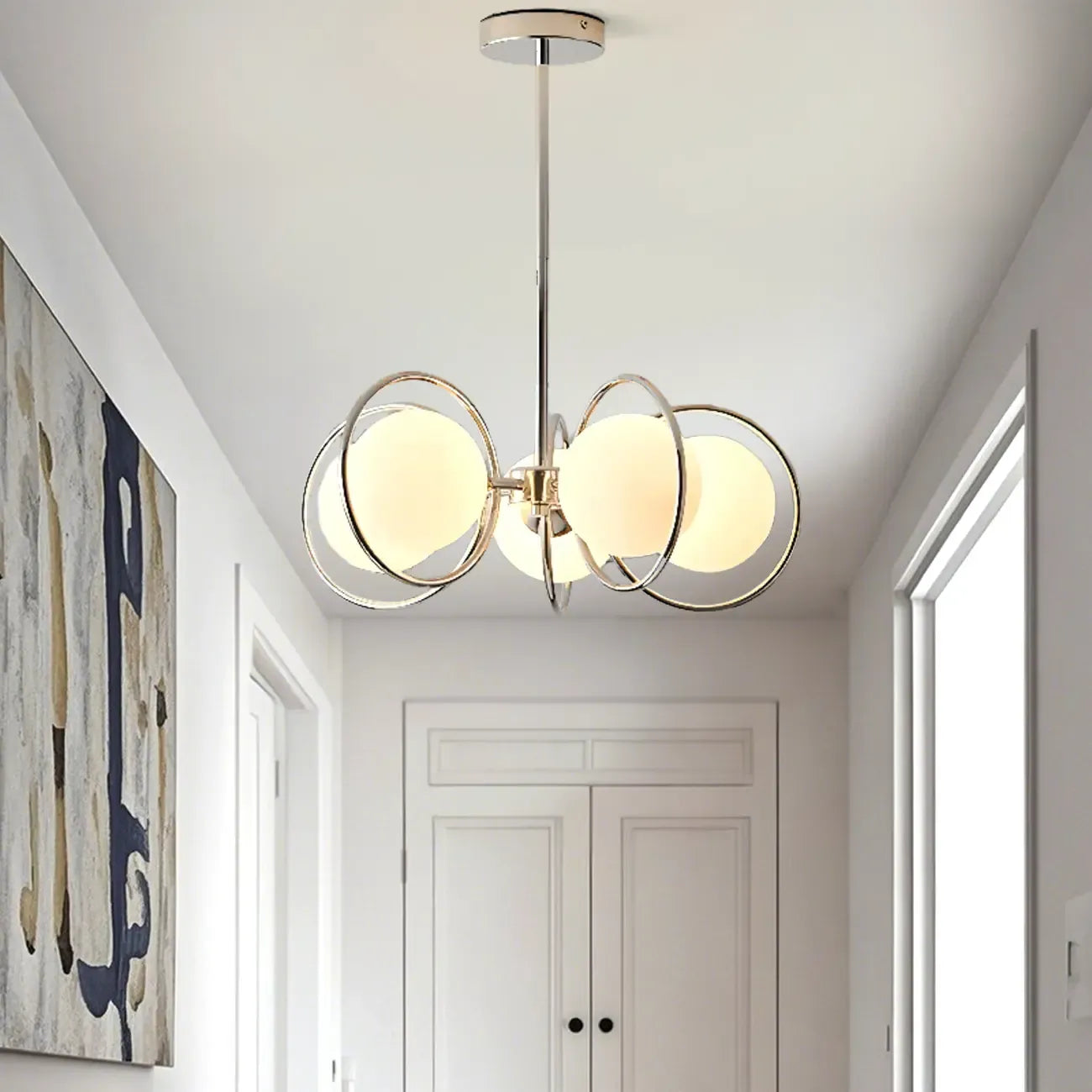 Lustre moderne à globe LED avec design circulaire en verre