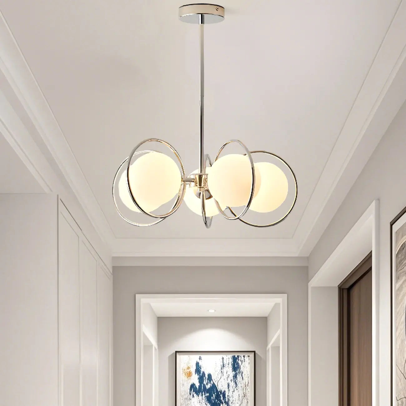 Lustre moderne à globe LED avec design circulaire en verre