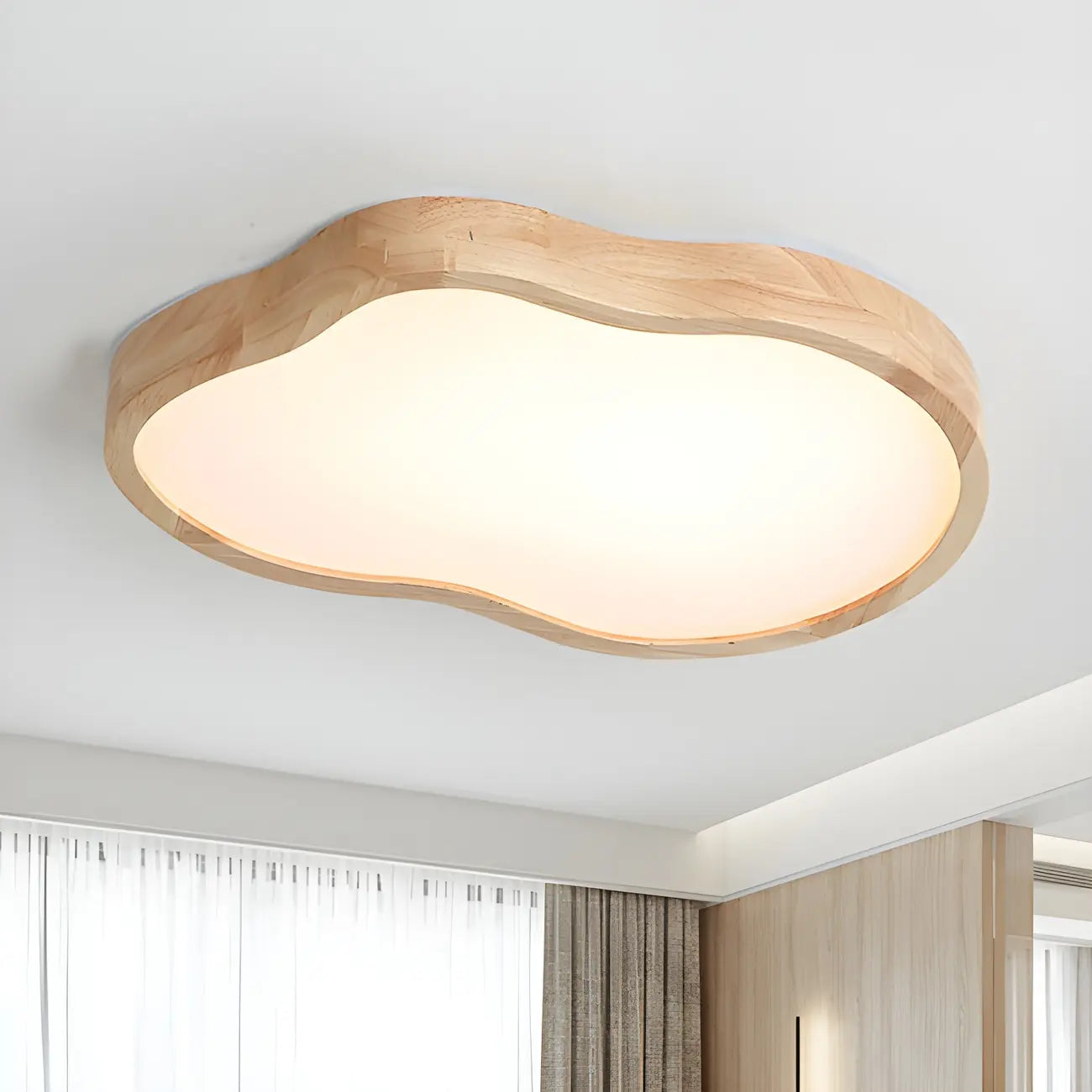 Plafonnier LED décoratif encastré en bois naturel et acrylique
