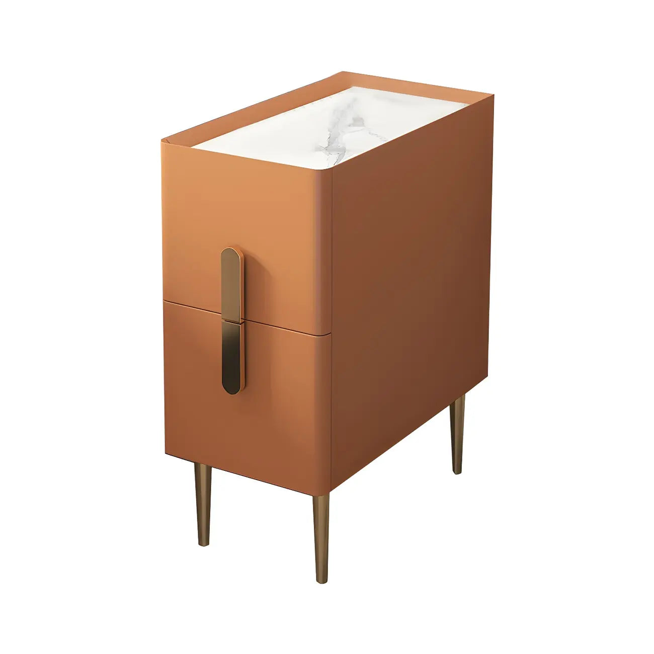 Table de chevet moderne avec comptoir en pierre, revêtement en similicuir et 2 tiroirs