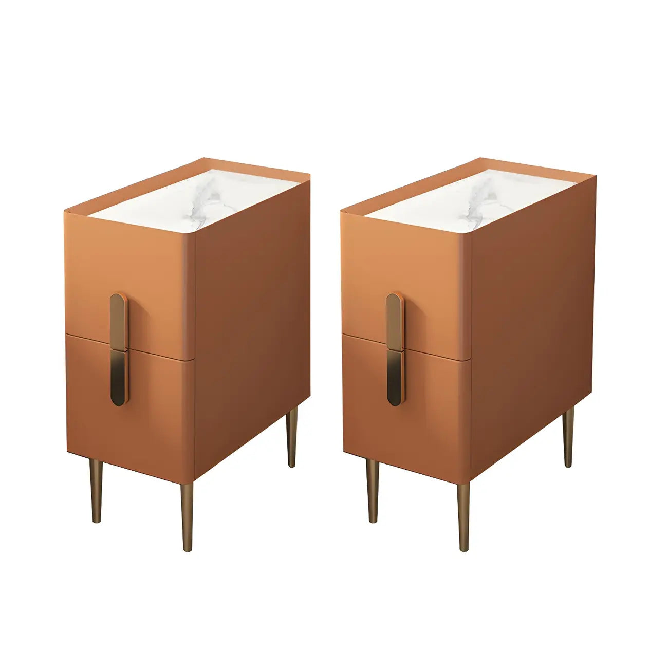 Table de chevet moderne avec comptoir en pierre, revêtement en similicuir et 2 tiroirs