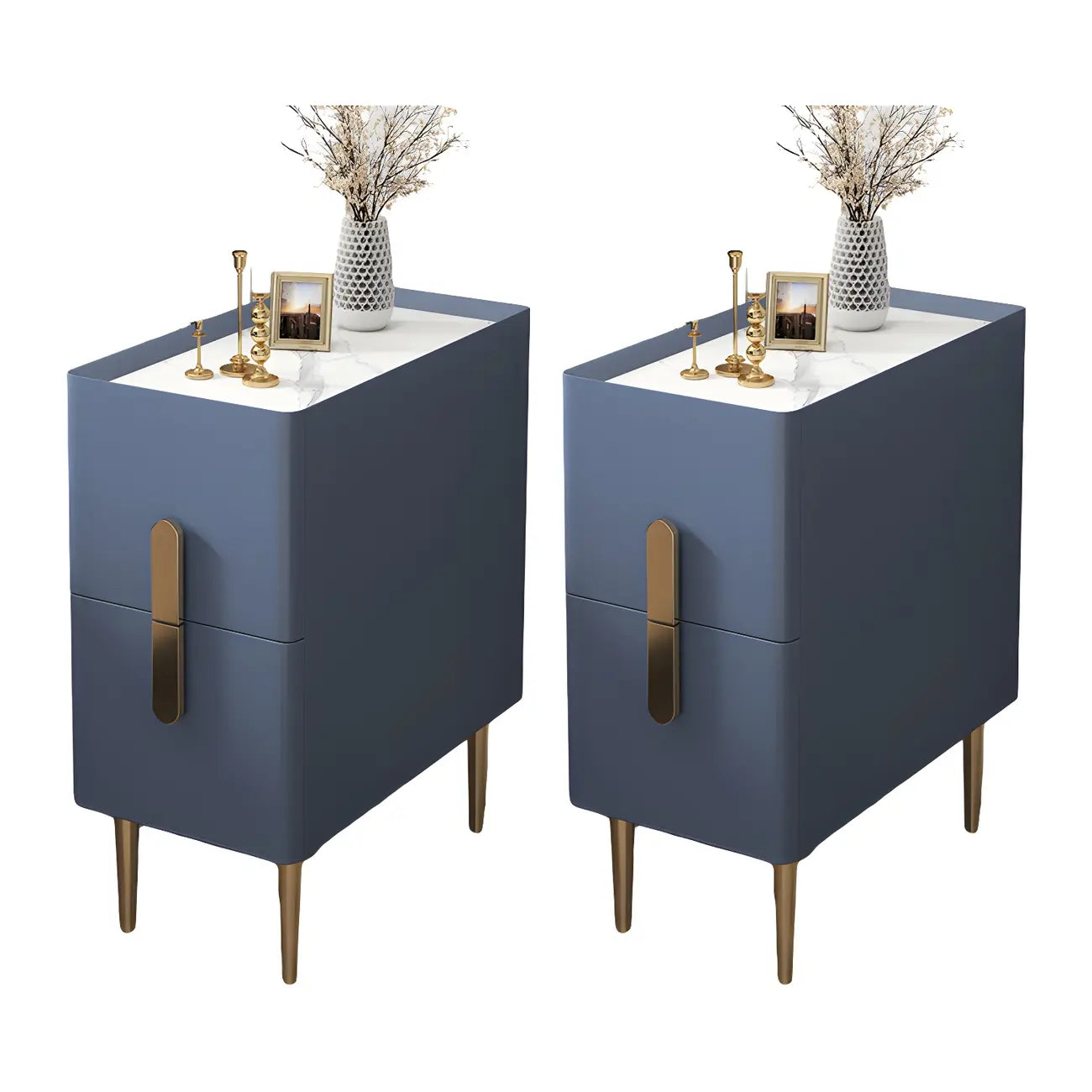 Table de chevet moderne avec comptoir en pierre, revêtement en similicuir et 2 tiroirs