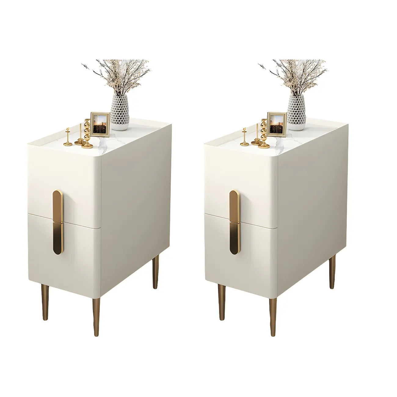 Table de chevet moderne avec comptoir en pierre, revêtement en similicuir et 2 tiroirs