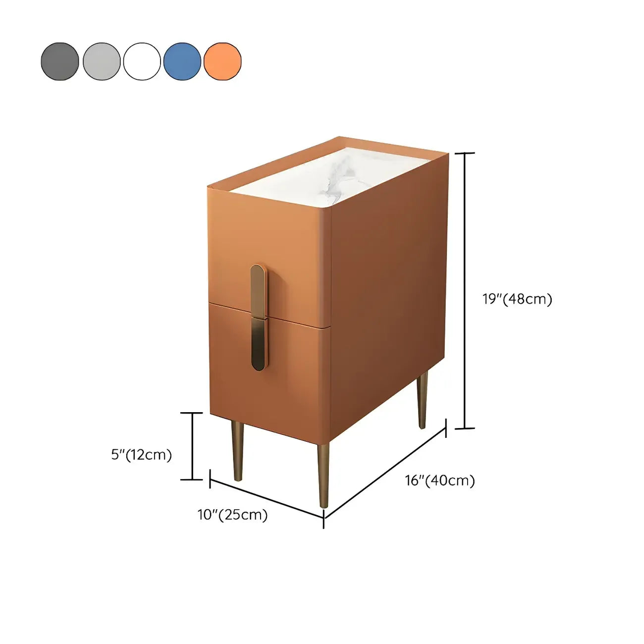 Table de chevet moderne avec comptoir en pierre, revêtement en similicuir et 2 tiroirs