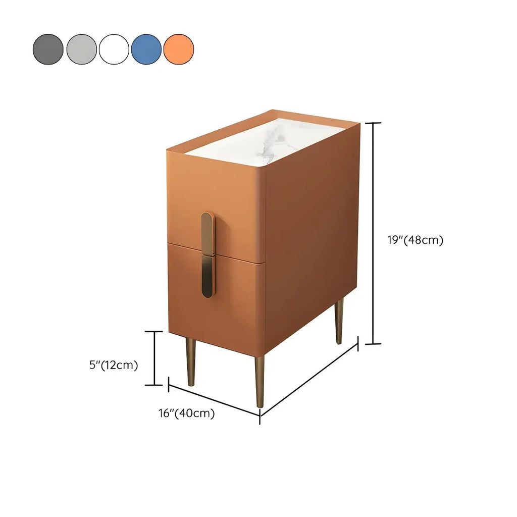 Table de chevet moderne avec comptoir en pierre, revêtement en similicuir et 2 tiroirs