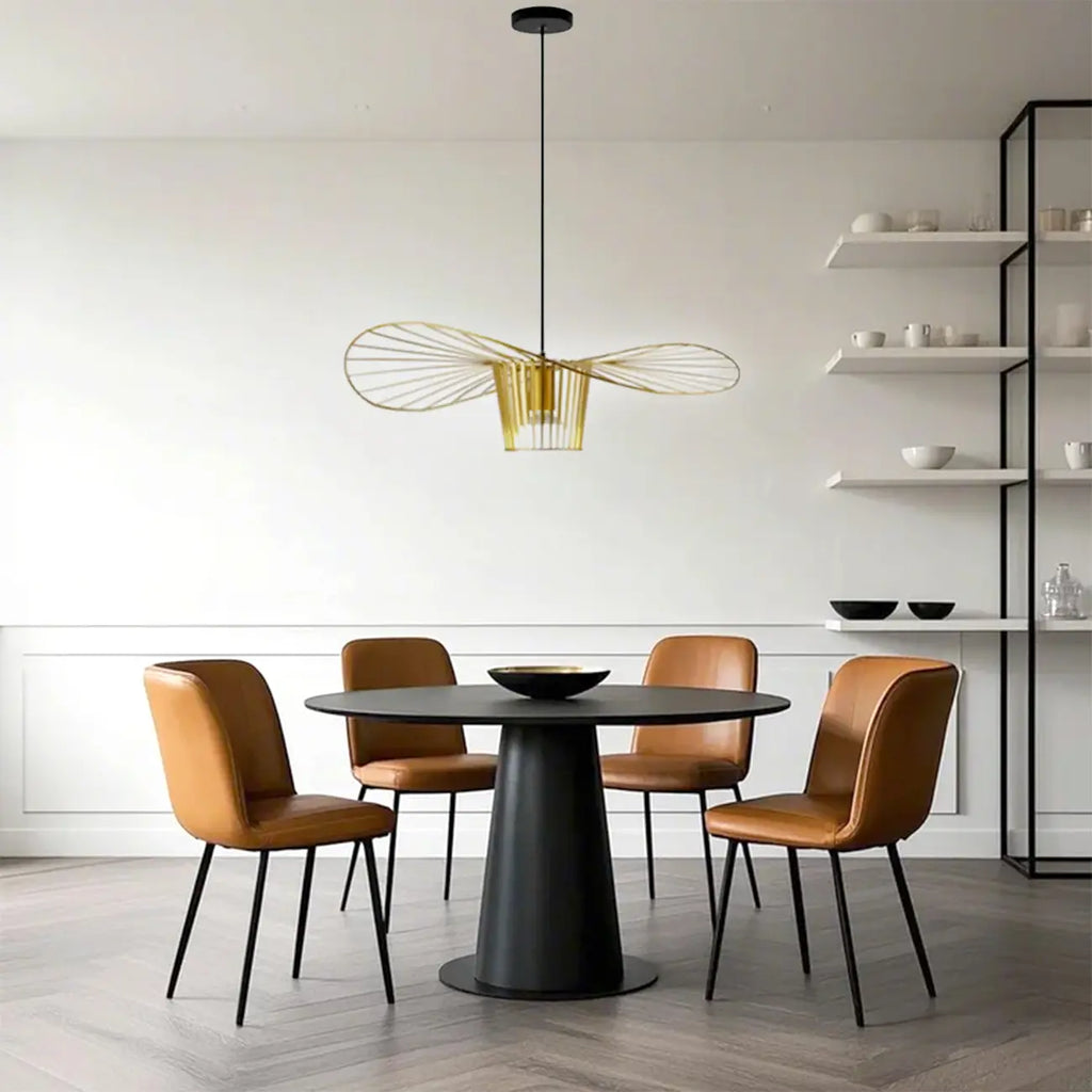 Suspension contemporaine au design linéaire ondulé en feuille de lotus, style chapeau.