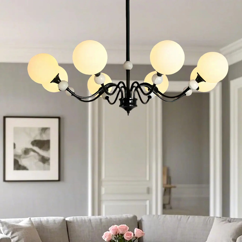 Lustre moderne en verre blanc sphérique pour la décoration du salon