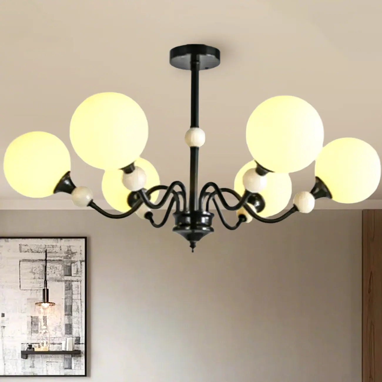 Lustre moderne en verre blanc sphérique pour la décoration du salon