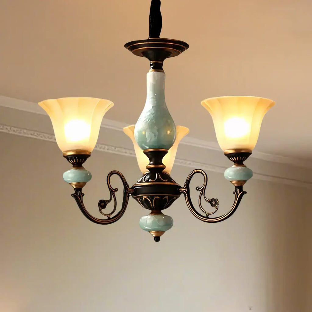 Lustre en forme de cloche en céramique vert rouille pour salle à manger vintage