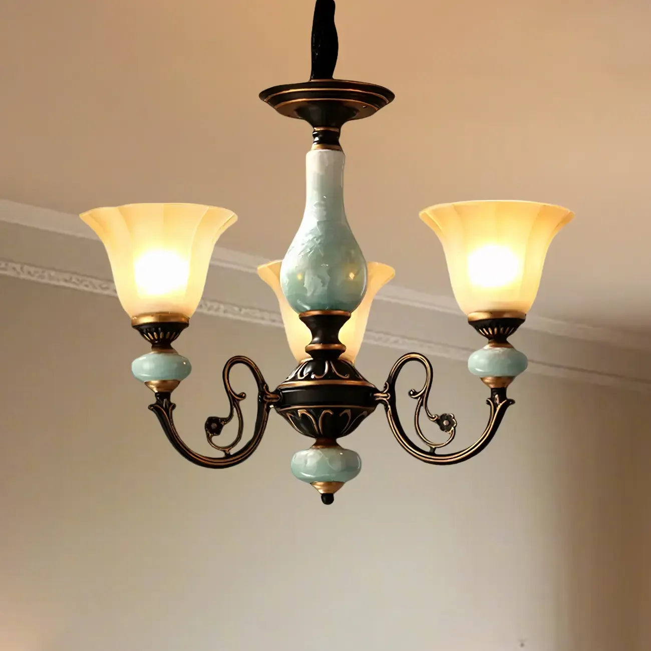 Lustre en forme de cloche en céramique vert rouille pour salle à manger vintage