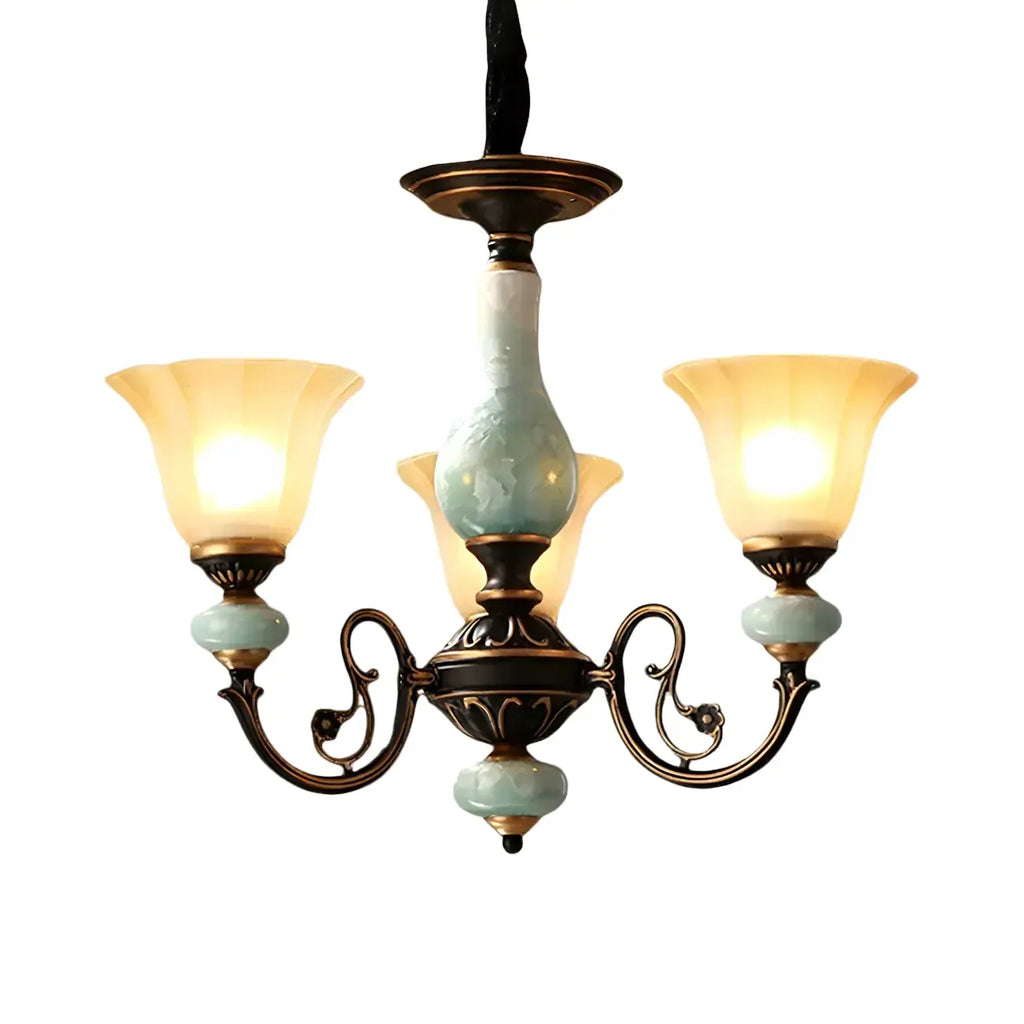 Lustre en forme de cloche en céramique vert rouille pour salle à manger vintage