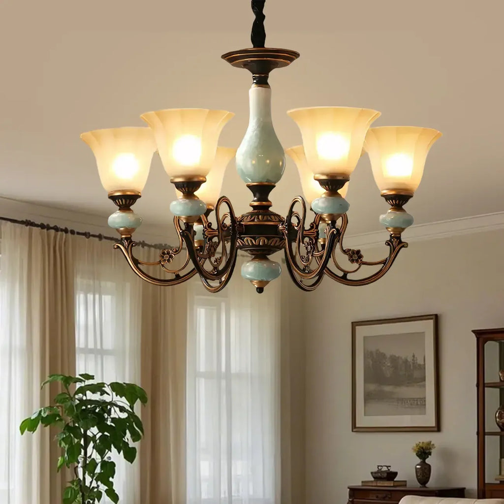 Lustre en forme de cloche en céramique vert rouille pour salle à manger vintage