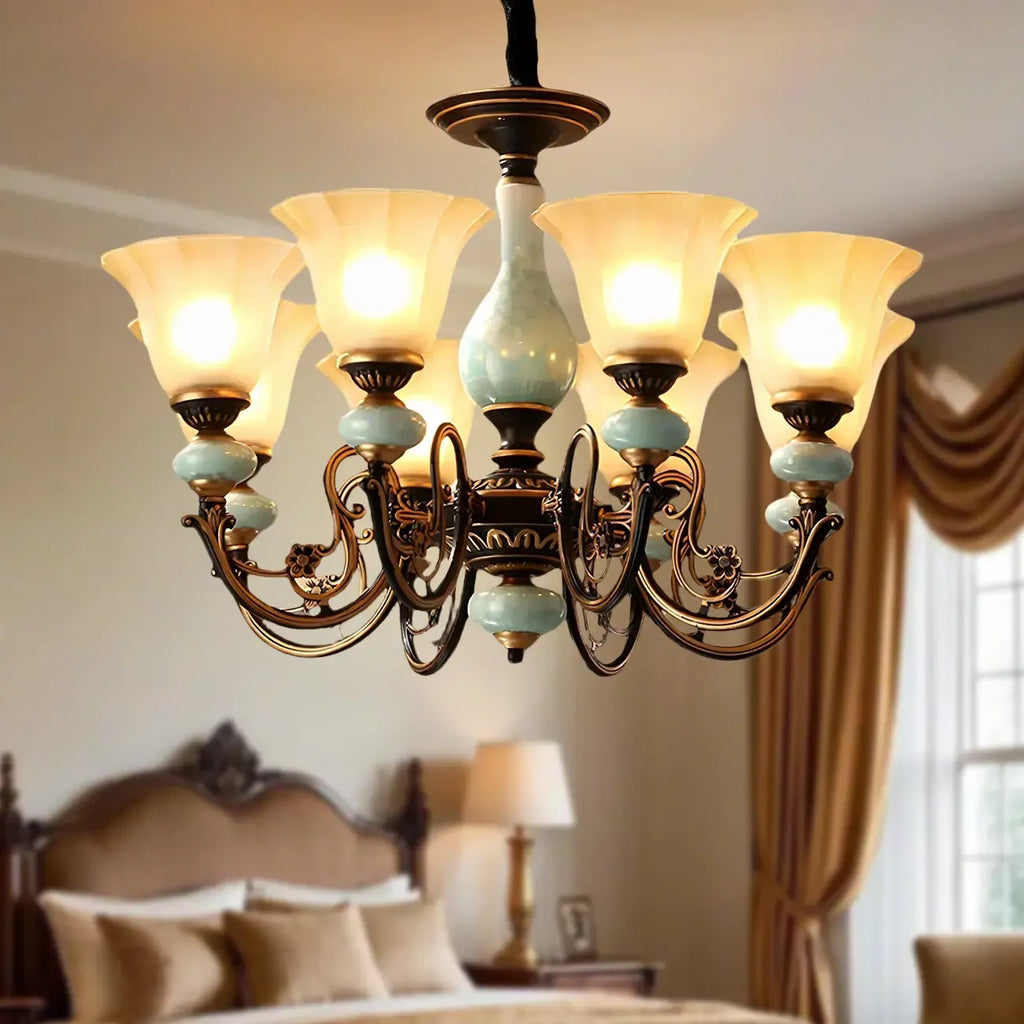 Lustre en forme de cloche en céramique vert rouille pour salle à manger vintage