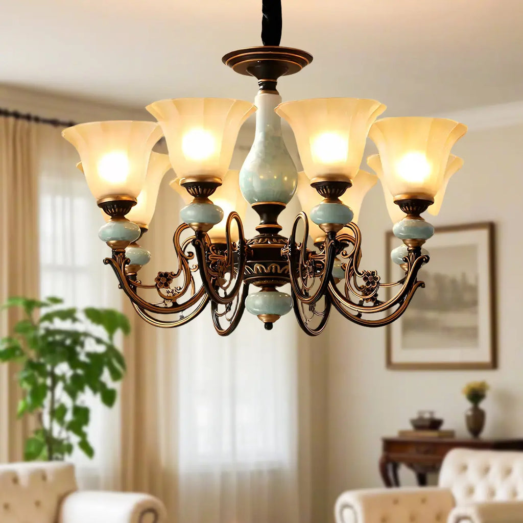 Lustre en forme de cloche en céramique vert rouille pour salle à manger vintage