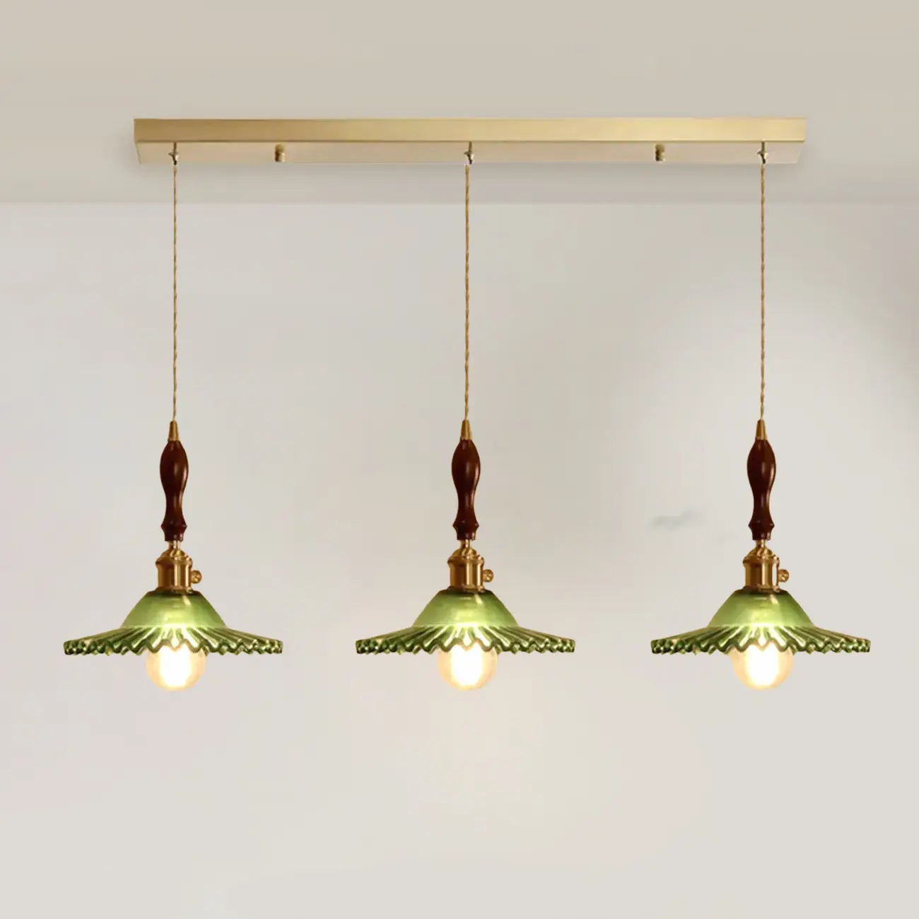 Suspension LED plissée en verre vert vintage pour chambre