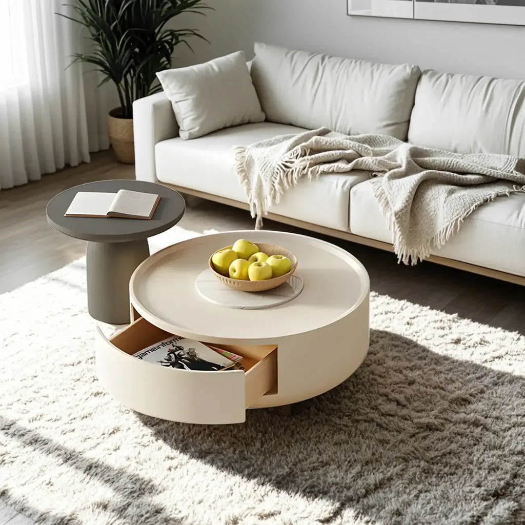 Table basse ronde moderne en bois blanc