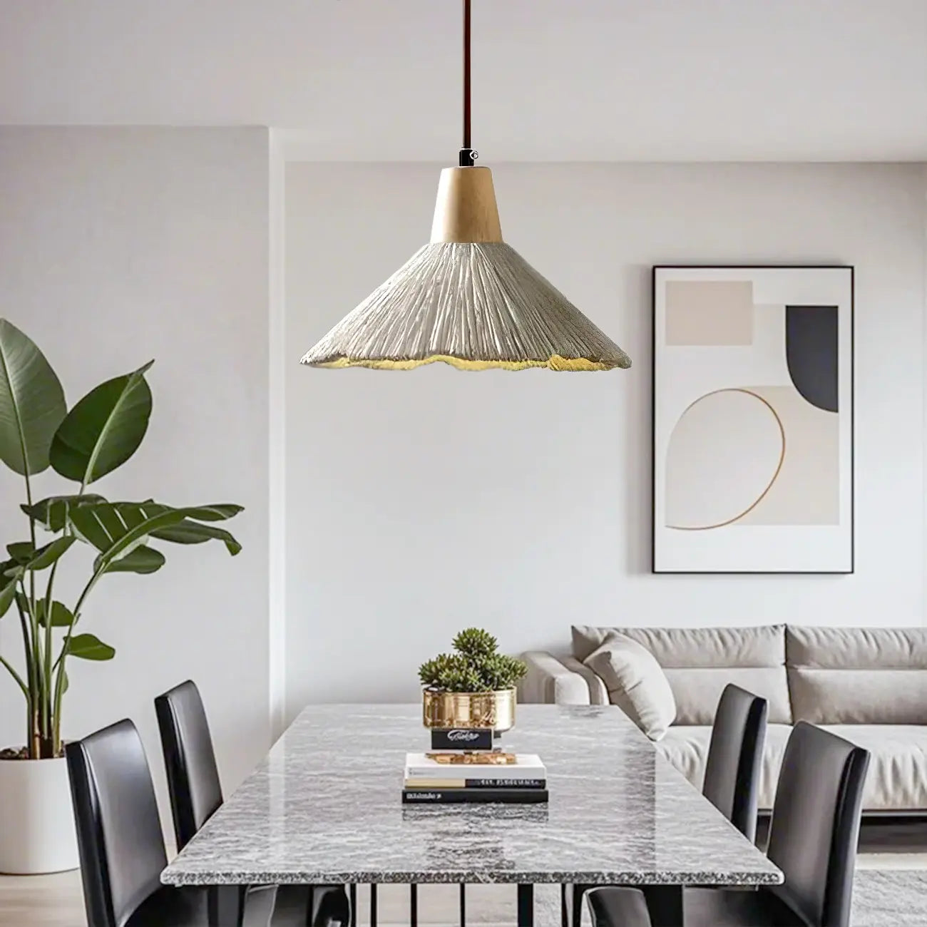 Suspension en bois gris avec motif de feuille de ginkgo pour salon