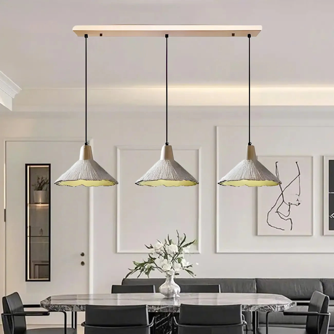 Suspension en bois gris avec motif de feuille de ginkgo pour salon