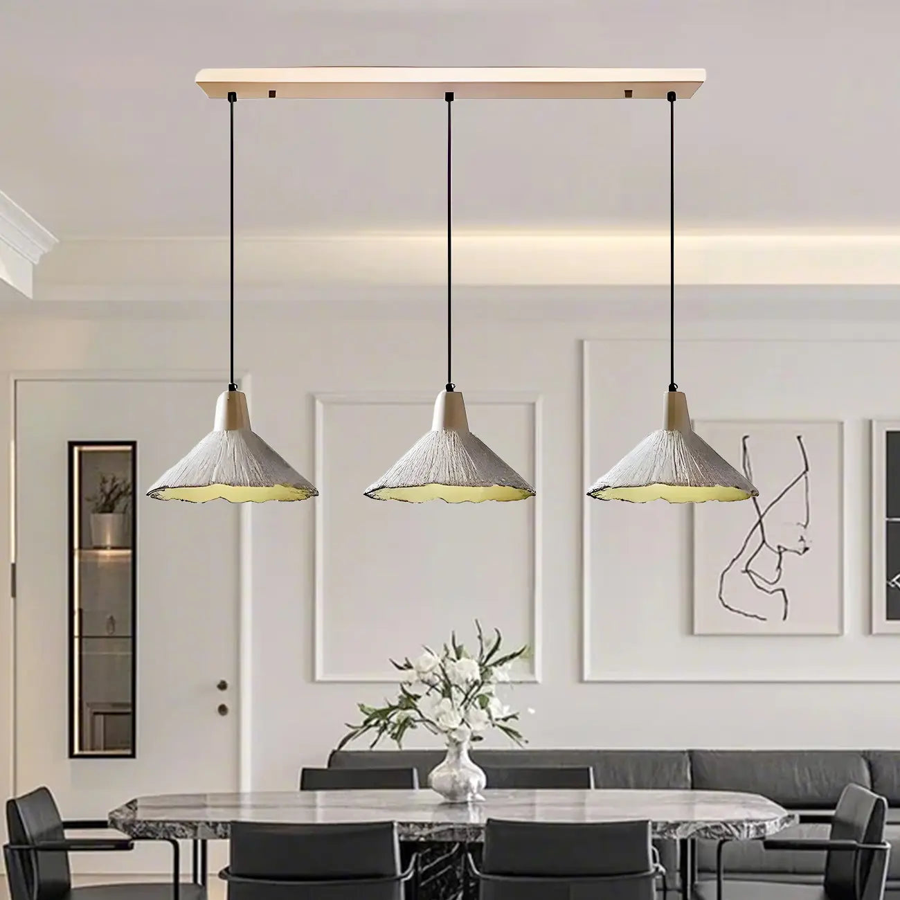 Suspension en bois gris avec motif de feuille de ginkgo pour salon