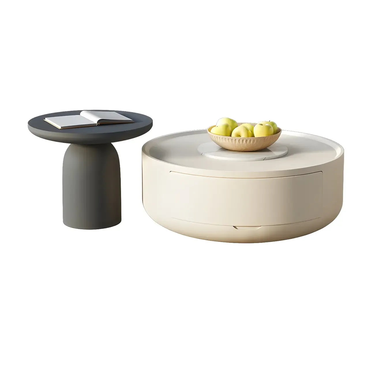 Table basse ronde moderne en bois blanc