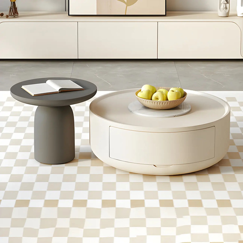 Table basse ronde moderne en bois blanc