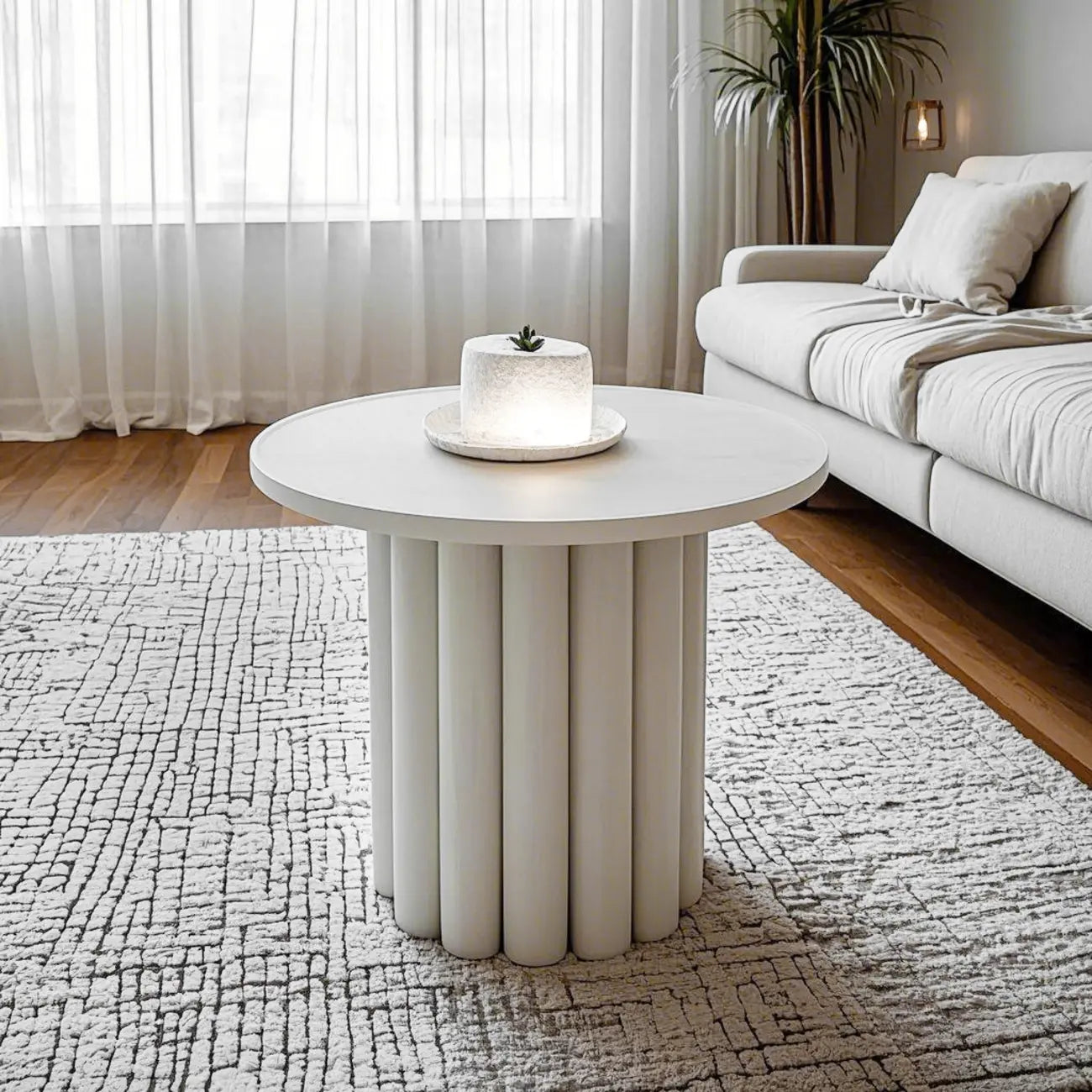 Table basse ronde minimaliste en bois noir et blanc