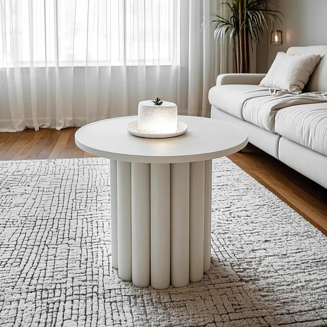 Table basse ronde minimaliste en bois noir et blanc