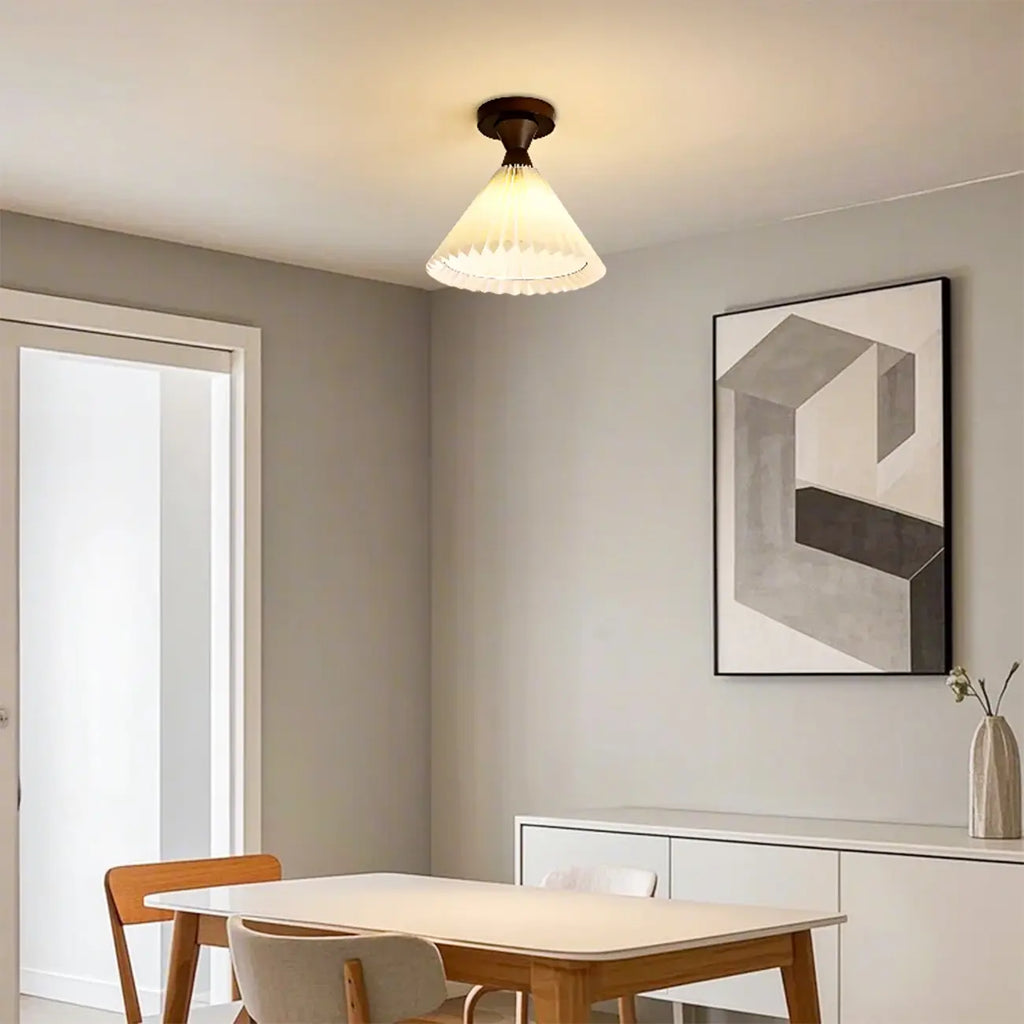 Plafonnier semi-encastré à LED en tissu plissé pour salon