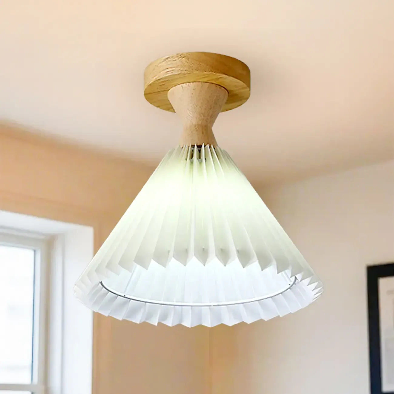 Plafonnier semi-encastré à LED en tissu plissé pour salon