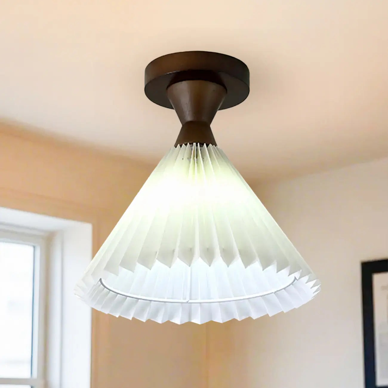 Plafonnier semi-encastré à LED en tissu plissé pour salon