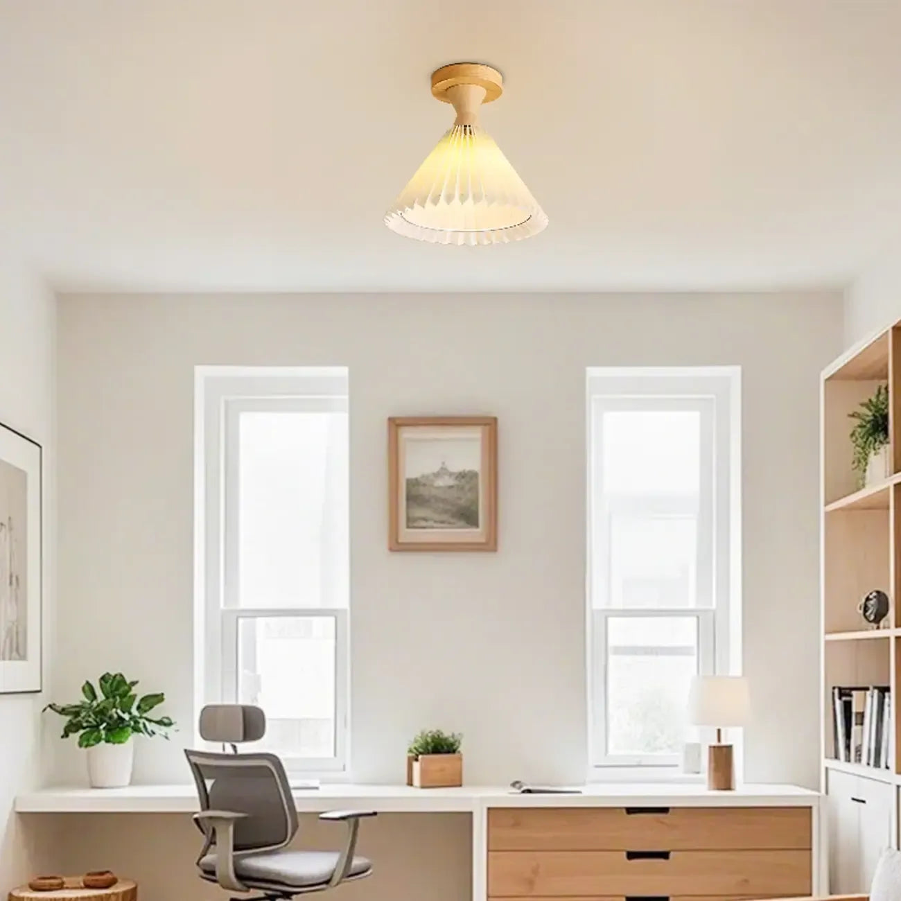 Plafonnier semi-encastré à LED en tissu plissé pour salon