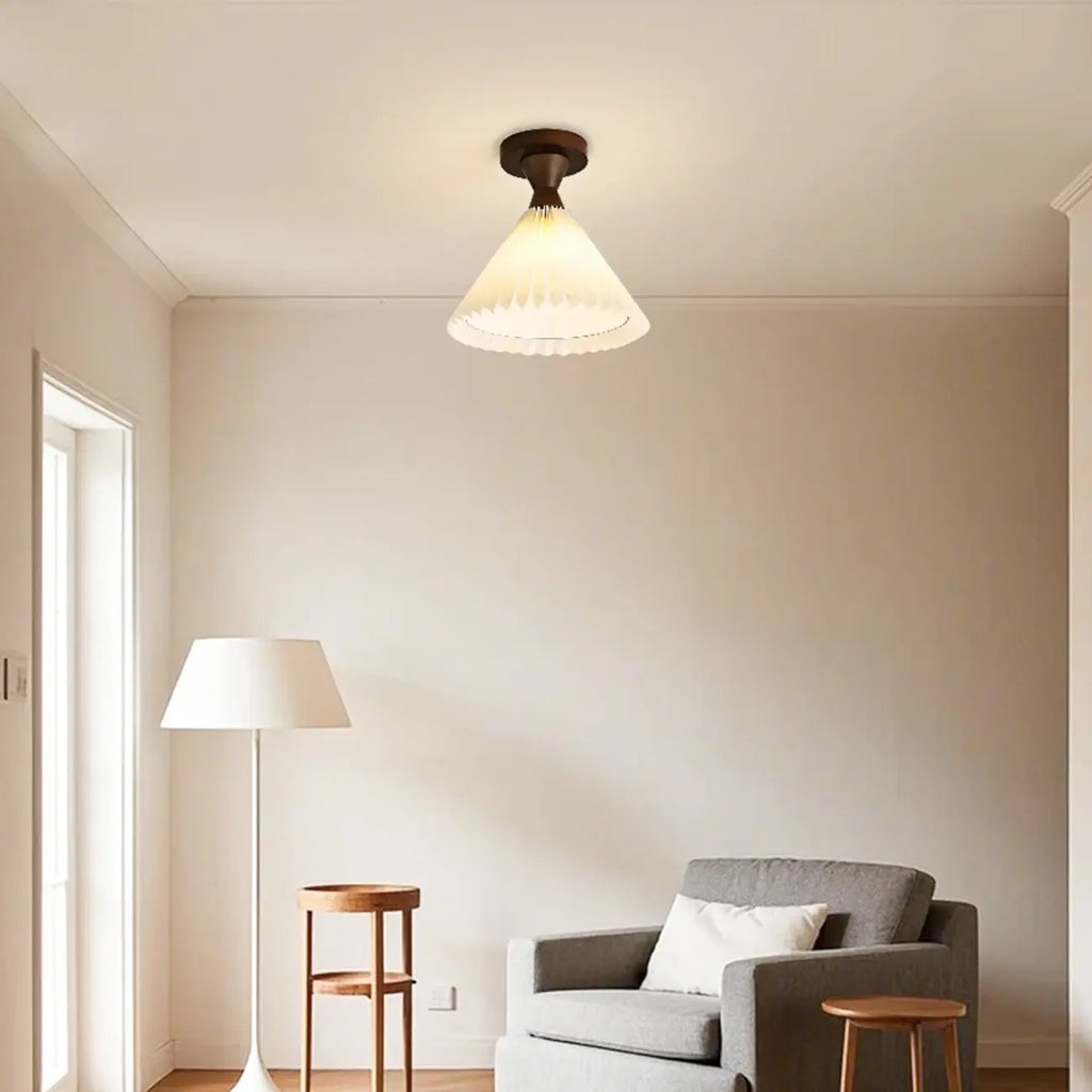 Plafonnier semi-encastré à LED en tissu plissé pour salon