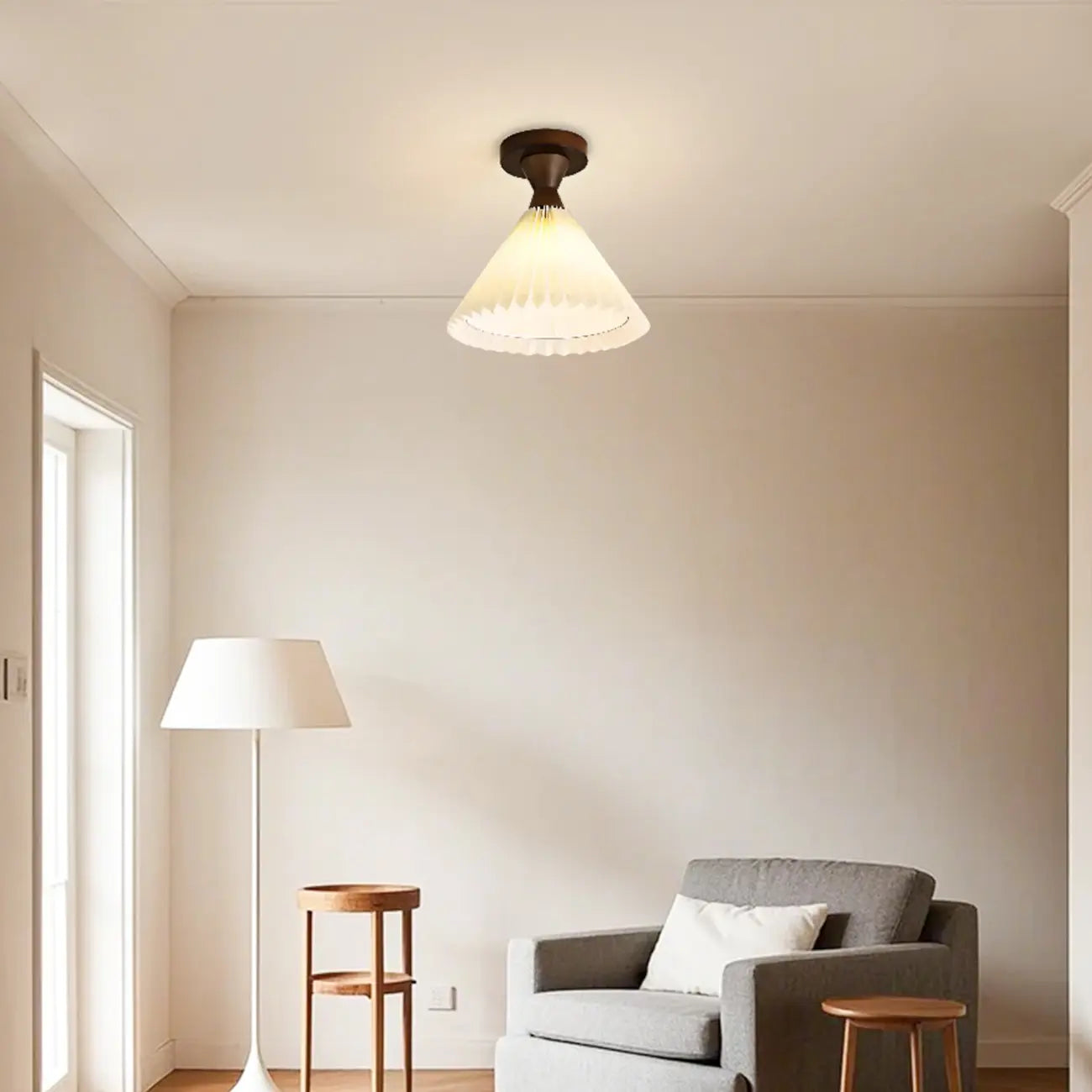 Plafonnier semi-encastré à LED en tissu plissé pour salon