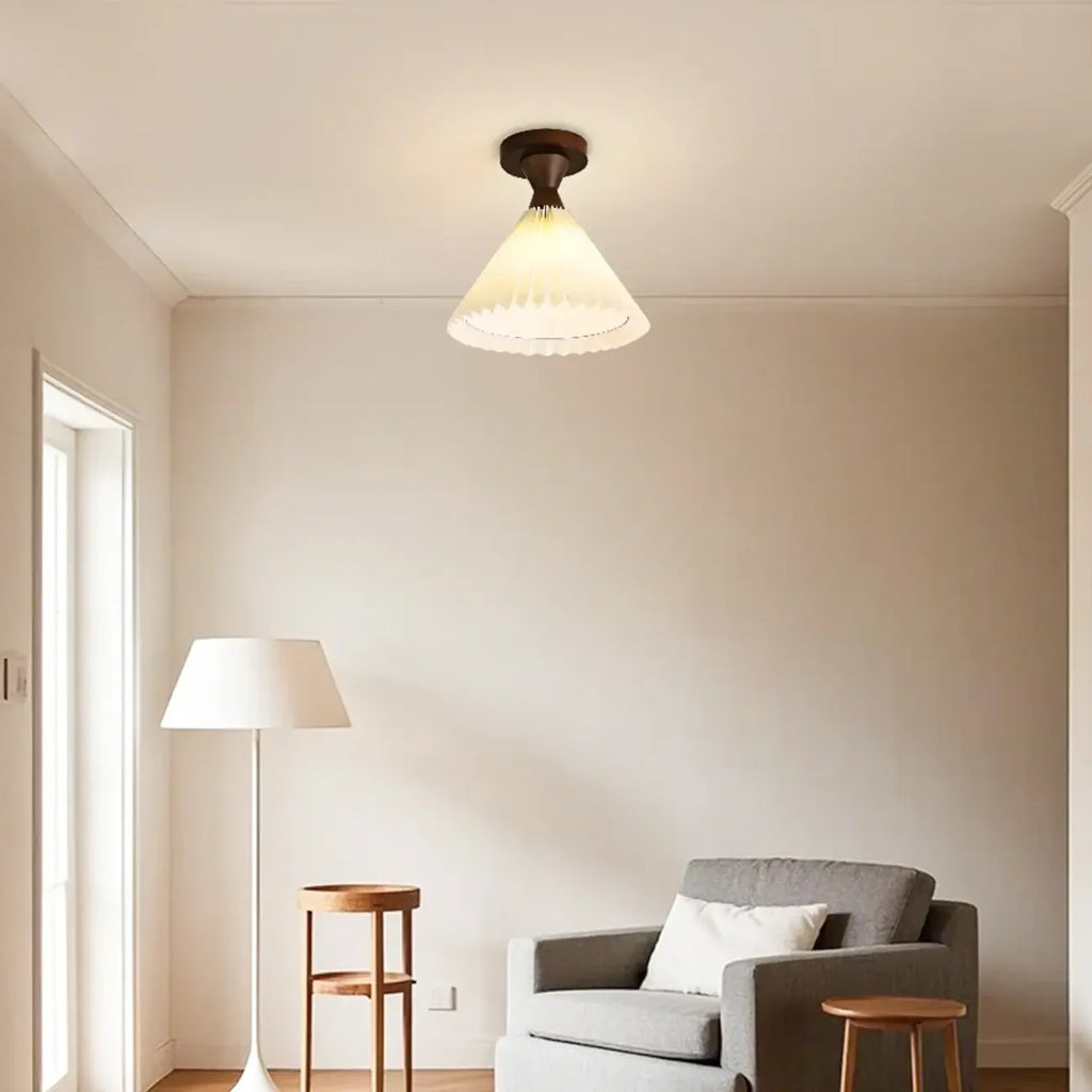 Plafonnier semi-encastré à LED en tissu plissé pour salon