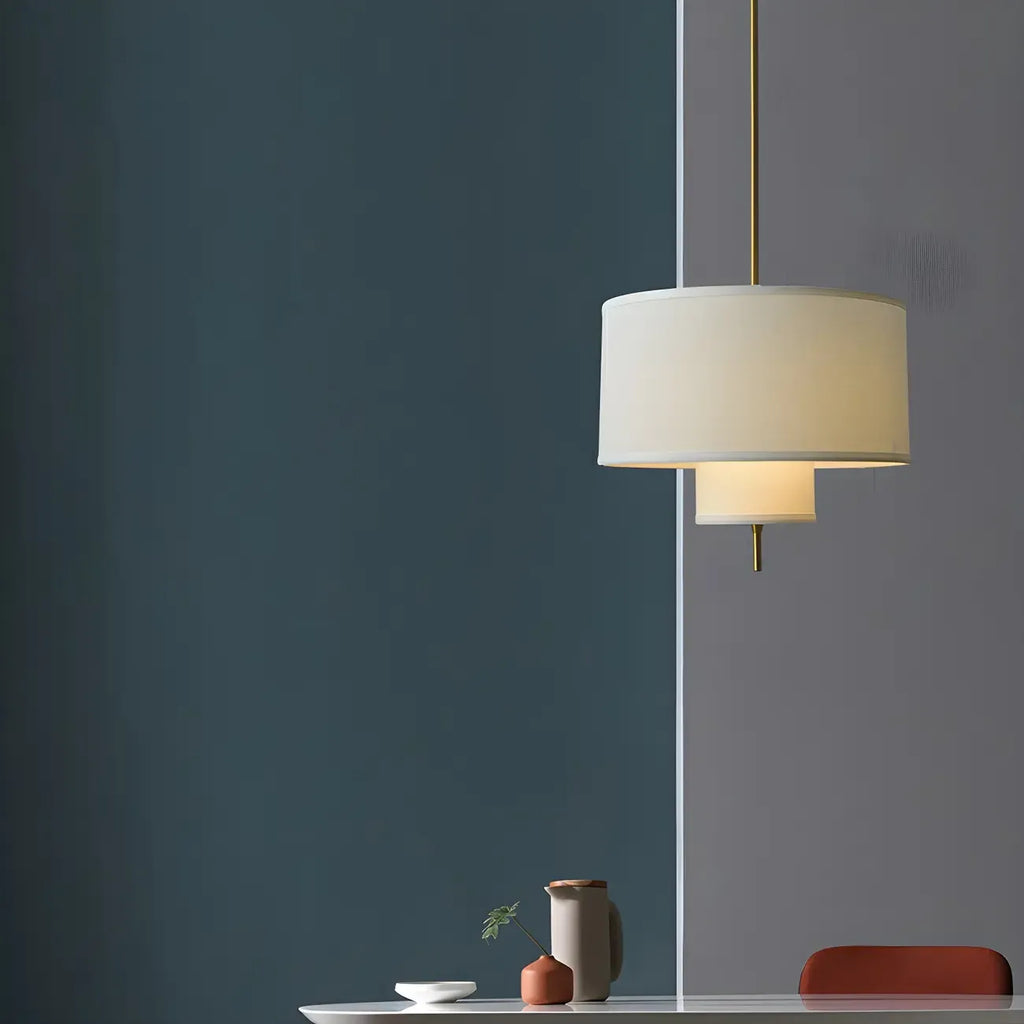 Lustre cylindrique moderne à double couche de tissu, réglable